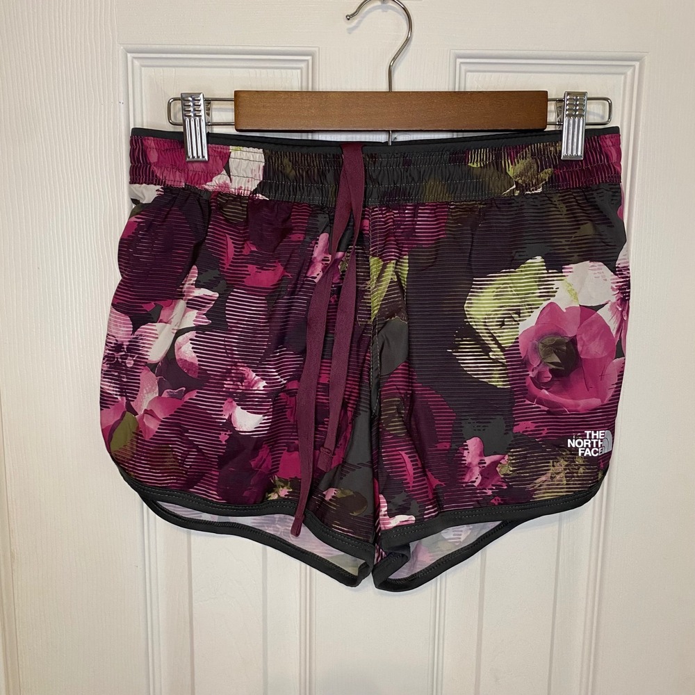 The North Face Womens FlashDry Floral Running Shorts Pink Purple Small